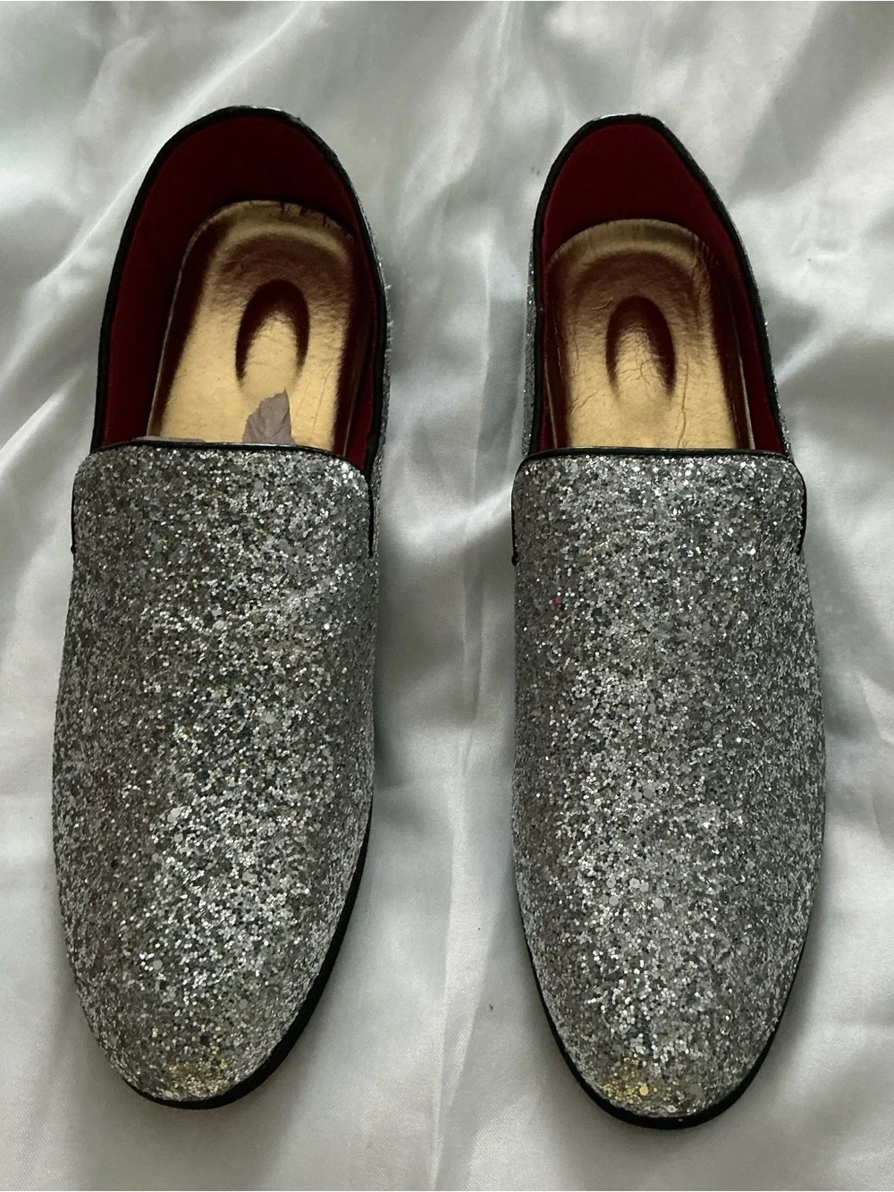 Silver Glitter Slip-On Men's Loafers